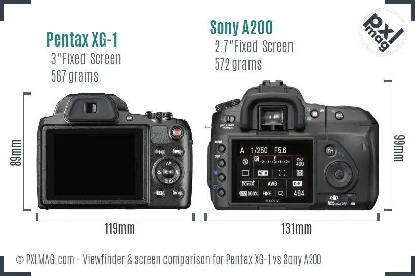 Pentax XG-1 vs Sony A200 Screen and Viewfinder comparison
