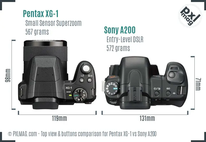 Pentax XG-1 vs Sony A200 top view buttons comparison
