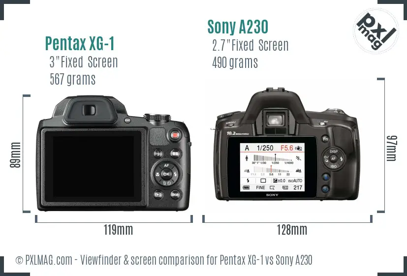 Pentax XG-1 vs Sony A230 Screen and Viewfinder comparison