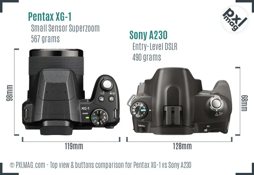 Pentax XG-1 vs Sony A230 top view buttons comparison
