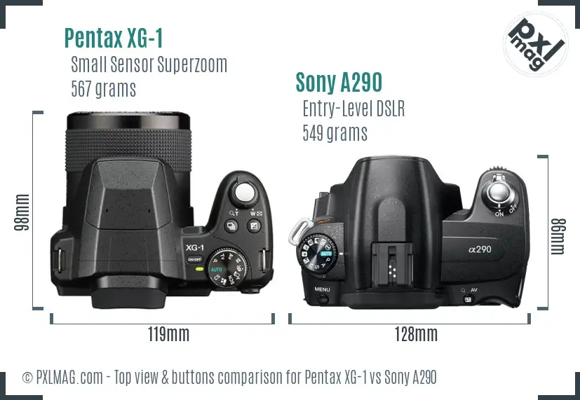 Pentax XG-1 vs Sony A290 top view buttons comparison