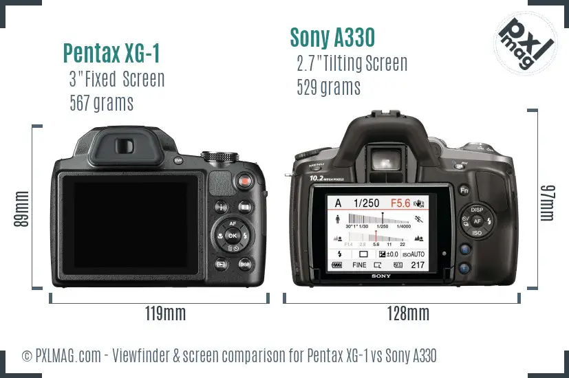 Pentax XG-1 vs Sony A330 Screen and Viewfinder comparison