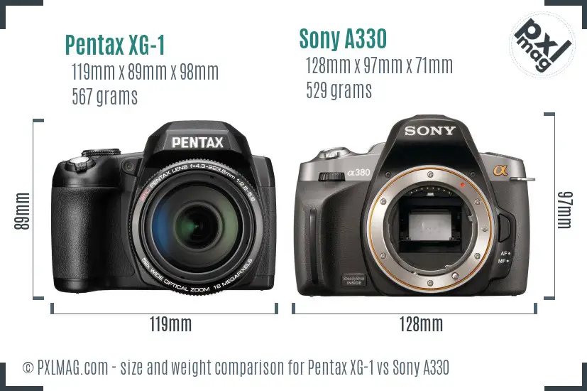 Pentax XG-1 vs Sony A330 size comparison