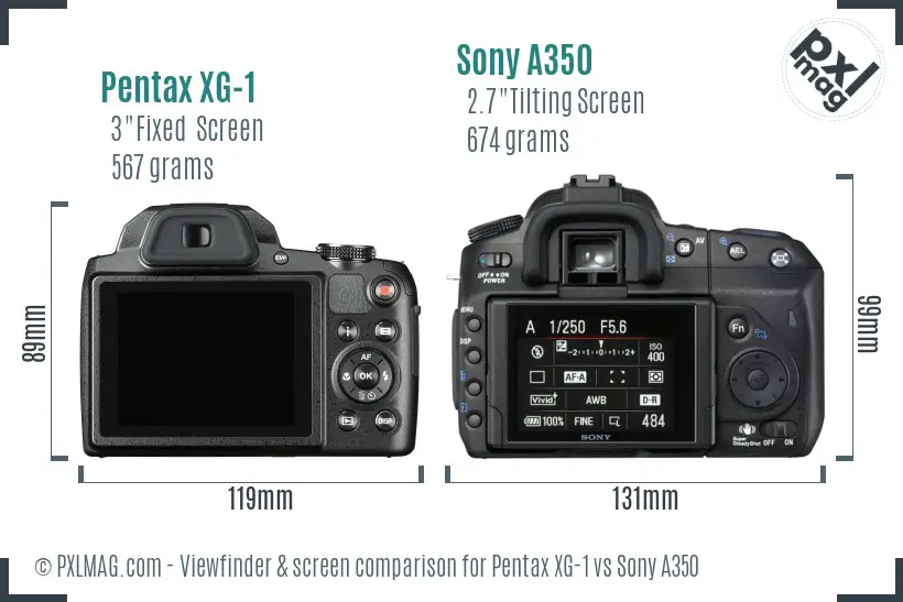 Pentax XG-1 vs Sony A350 Screen and Viewfinder comparison