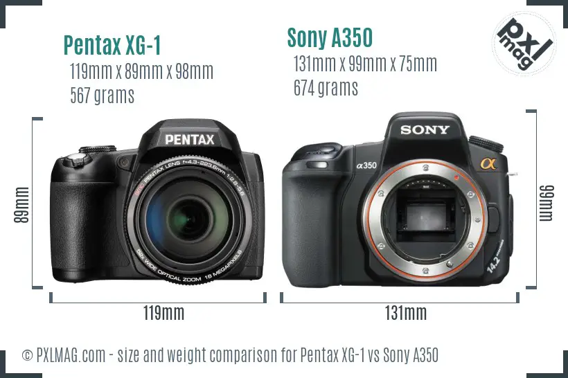 Pentax XG-1 vs Sony A350 size comparison