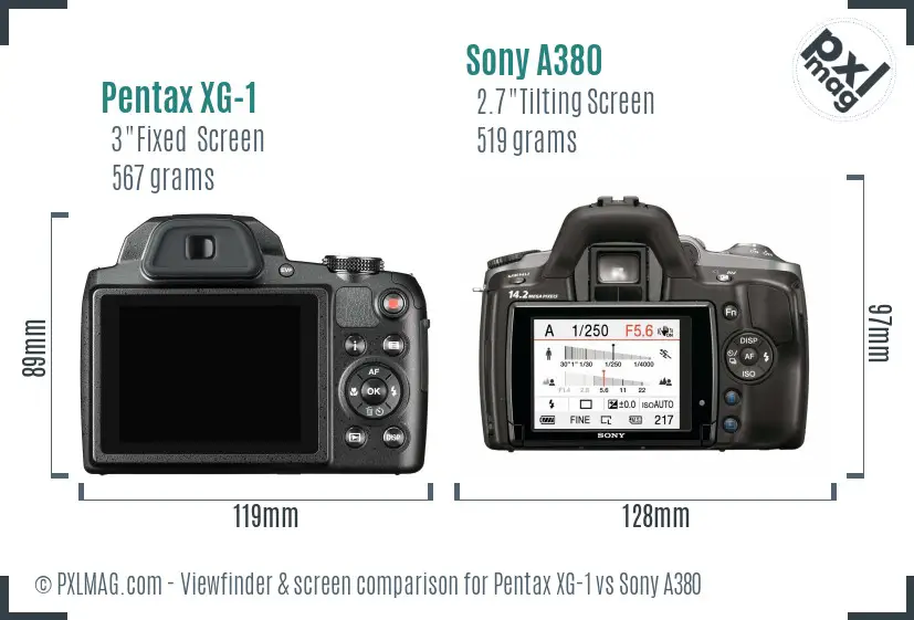 Pentax XG-1 vs Sony A380 Screen and Viewfinder comparison