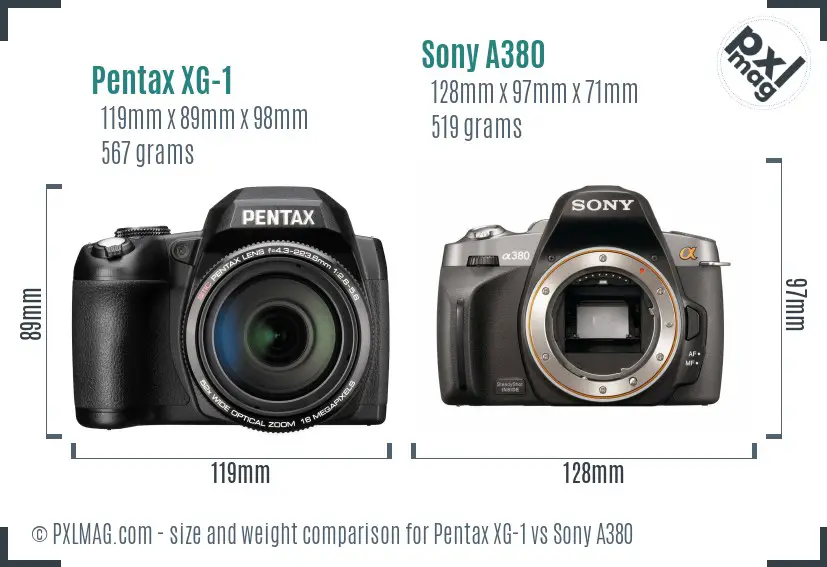 Pentax XG-1 vs Sony A380 size comparison