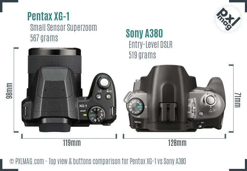 Pentax XG-1 vs Sony A380 top view buttons comparison