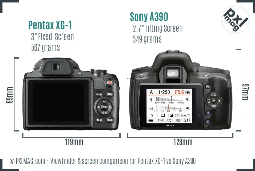 Pentax XG-1 vs Sony A390 Screen and Viewfinder comparison