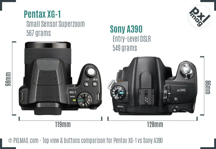 Pentax XG-1 vs Sony A390 top view buttons comparison