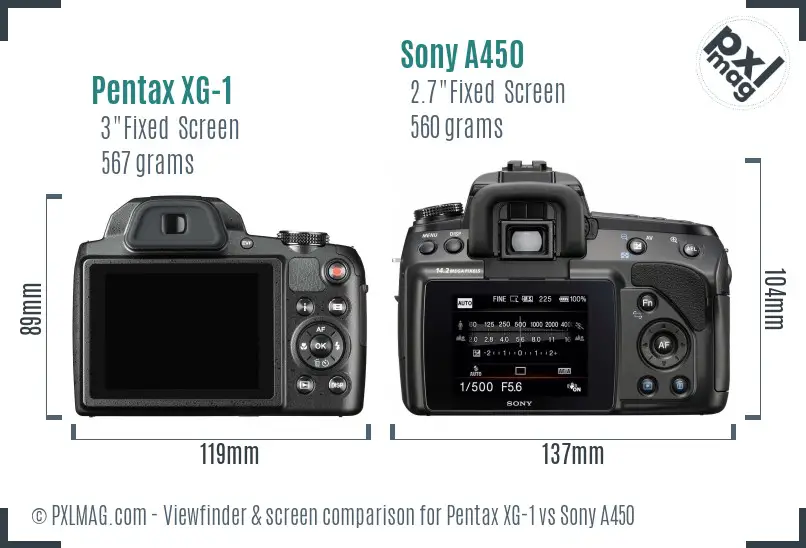 Pentax XG-1 vs Sony A450 Screen and Viewfinder comparison