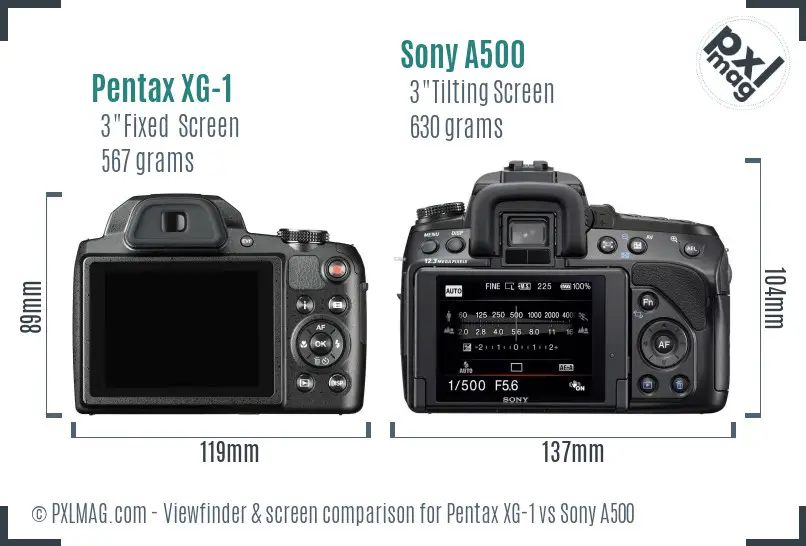 Pentax XG-1 vs Sony A500 Screen and Viewfinder comparison