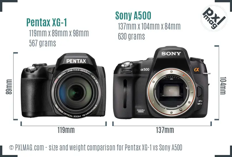 Pentax XG-1 vs Sony A500 size comparison