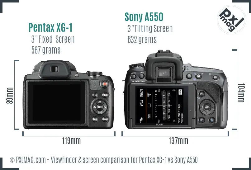 Pentax XG-1 vs Sony A550 Screen and Viewfinder comparison