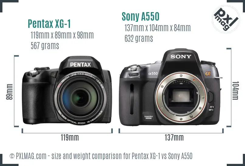 Pentax XG-1 vs Sony A550 size comparison