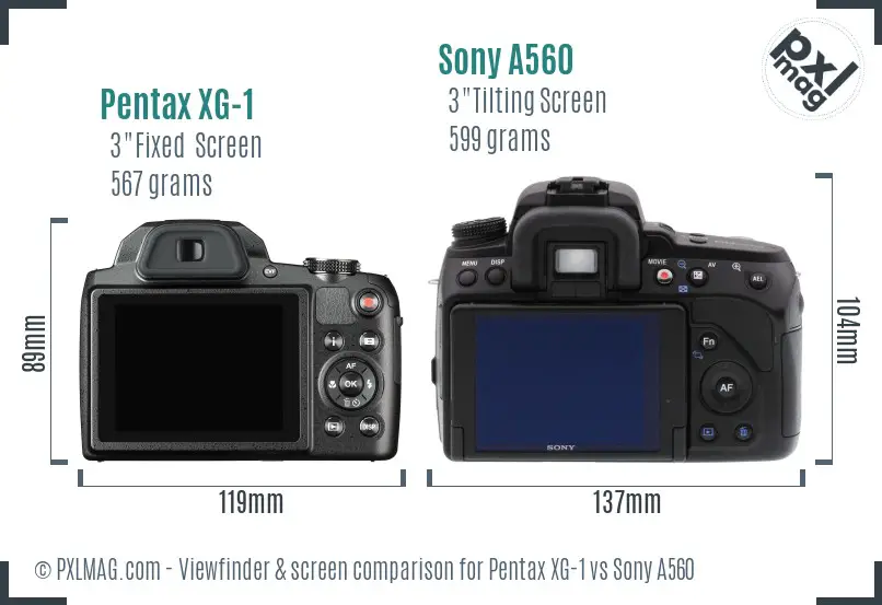 Pentax XG-1 vs Sony A560 Screen and Viewfinder comparison