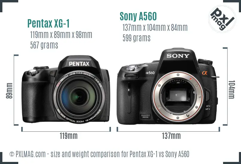 Pentax XG-1 vs Sony A560 size comparison