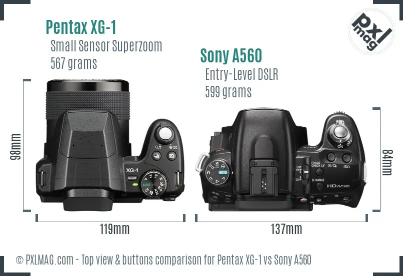 Pentax XG-1 vs Sony A560 top view buttons comparison