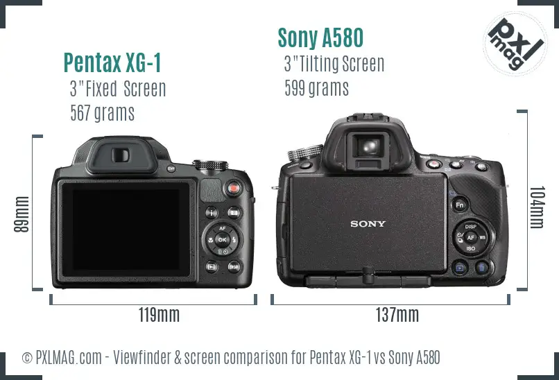 Pentax XG-1 vs Sony A580 Screen and Viewfinder comparison