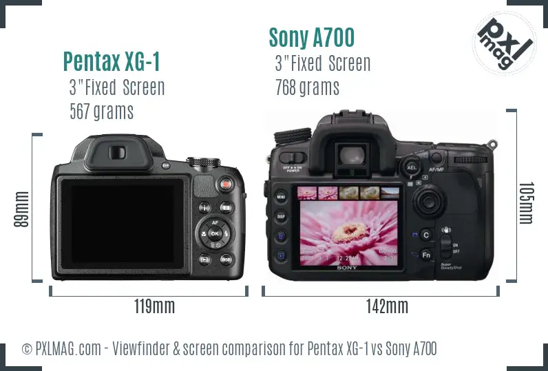 Pentax XG-1 vs Sony A700 Screen and Viewfinder comparison