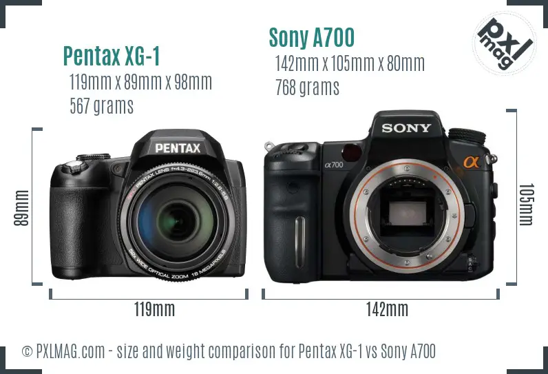 Pentax XG-1 vs Sony A700 size comparison