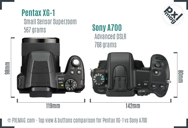 Pentax XG-1 vs Sony A700 top view buttons comparison