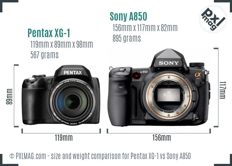 Pentax XG-1 vs Sony A850 size comparison