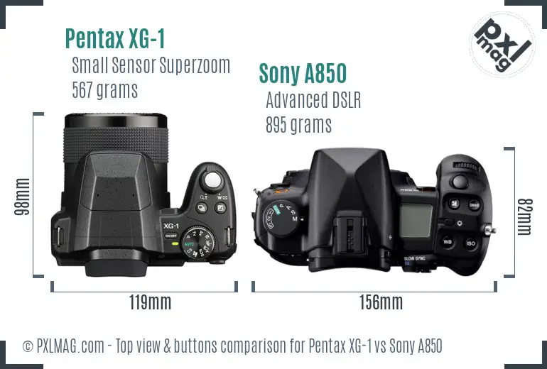 Pentax XG-1 vs Sony A850 top view buttons comparison