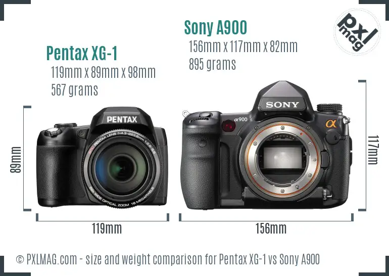 Pentax XG-1 vs Sony A900 size comparison