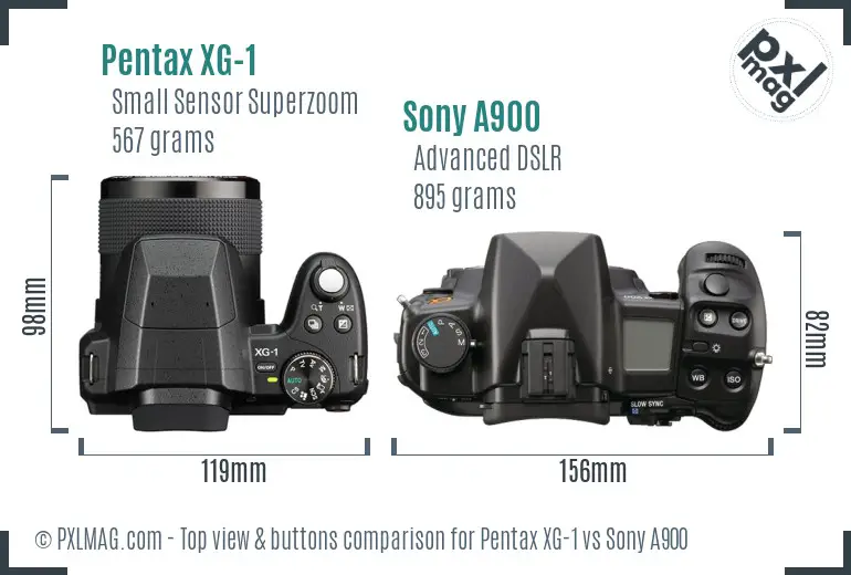 Pentax XG-1 vs Sony A900 top view buttons comparison