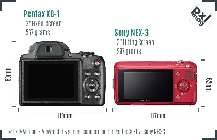 Pentax XG-1 vs Sony NEX-3 Screen and Viewfinder comparison