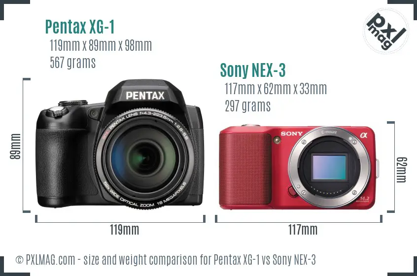 Pentax XG-1 vs Sony NEX-3 size comparison