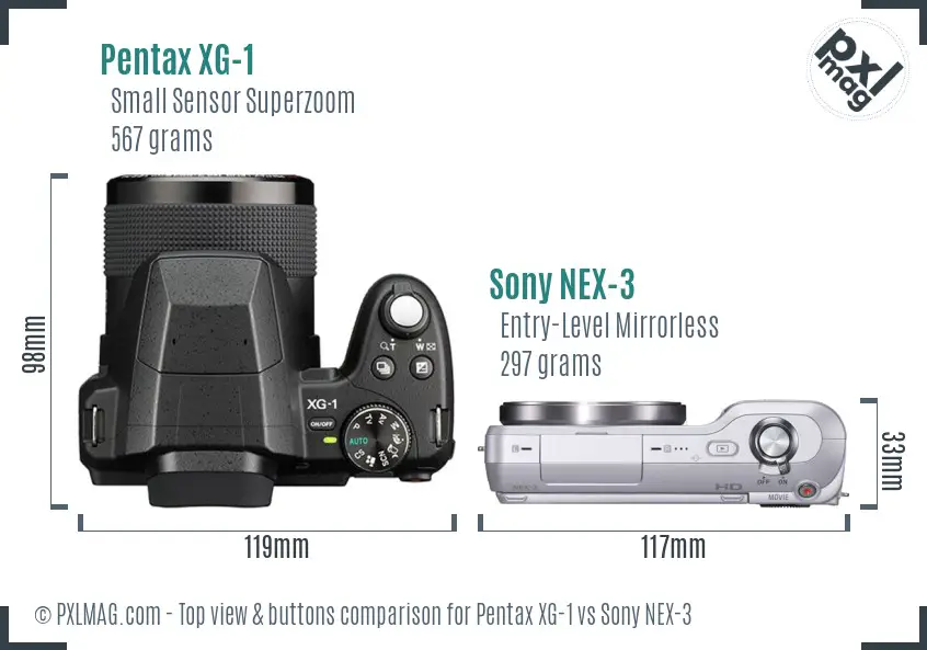 Pentax XG-1 vs Sony NEX-3 top view buttons comparison