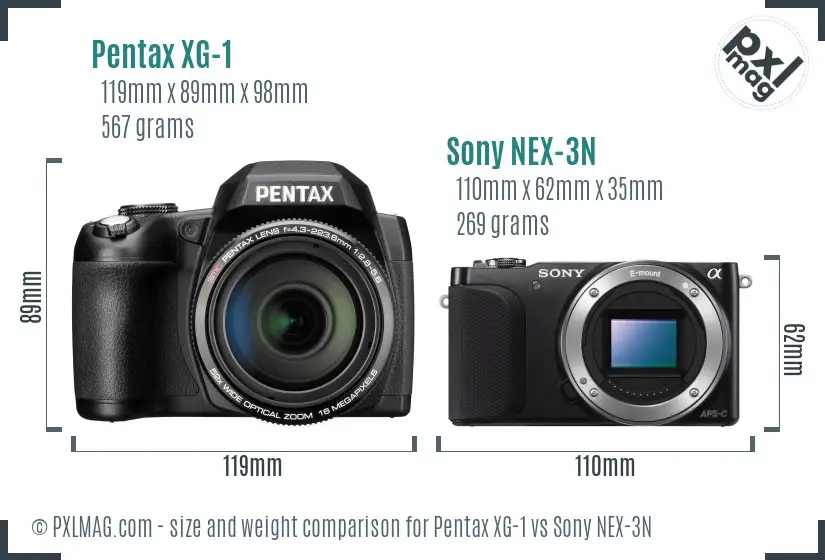 Pentax XG-1 vs Sony NEX-3N size comparison