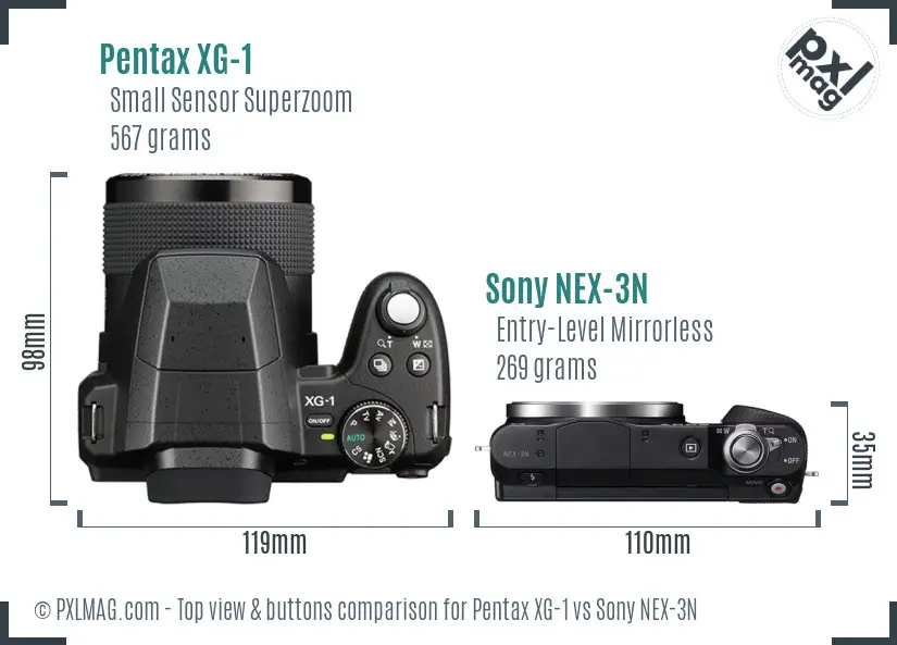 Pentax XG-1 vs Sony NEX-3N top view buttons comparison