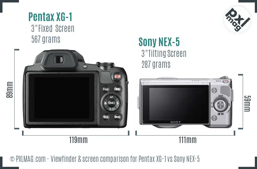 Pentax XG-1 vs Sony NEX-5 Screen and Viewfinder comparison