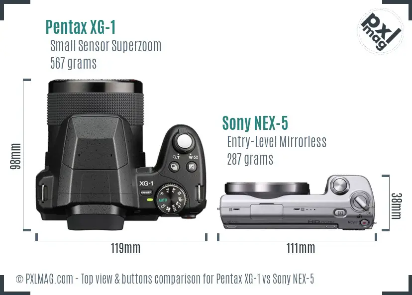 Pentax XG-1 vs Sony NEX-5 top view buttons comparison