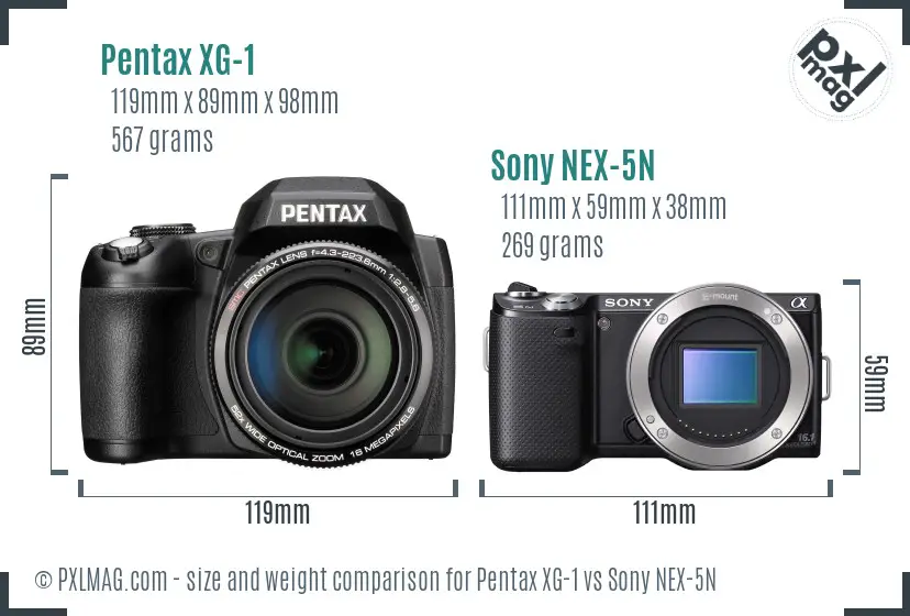 Pentax XG-1 vs Sony NEX-5N size comparison
