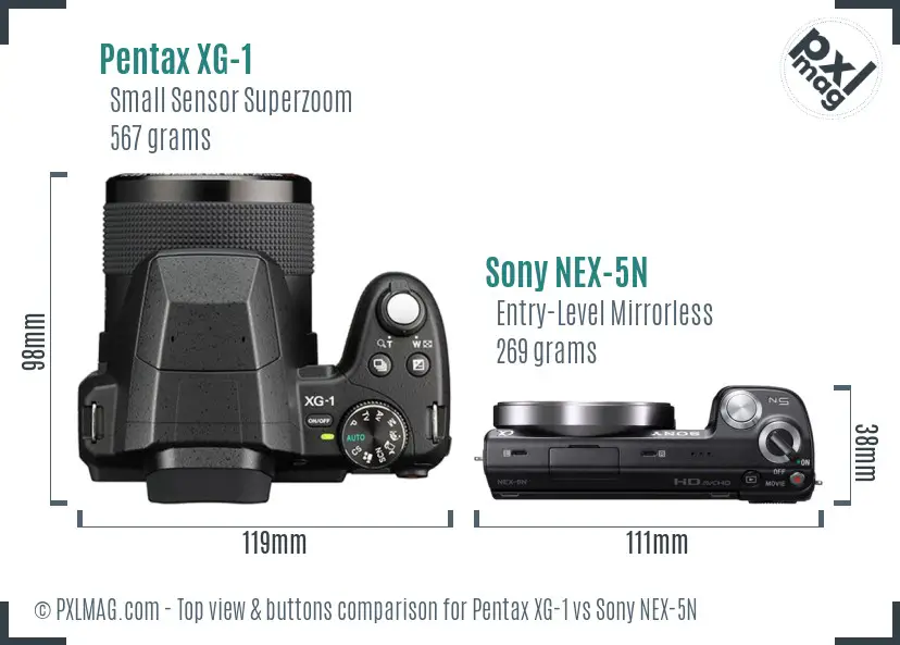 Pentax XG-1 vs Sony NEX-5N top view buttons comparison
