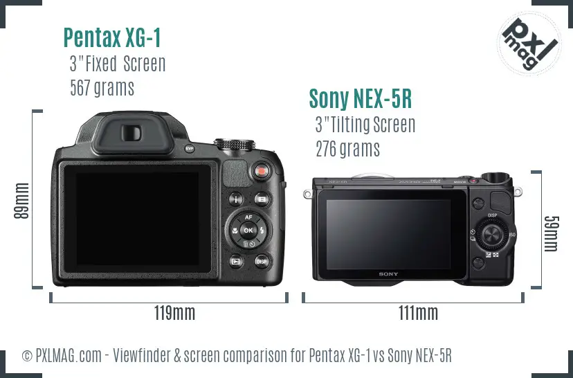 Pentax XG-1 vs Sony NEX-5R Screen and Viewfinder comparison