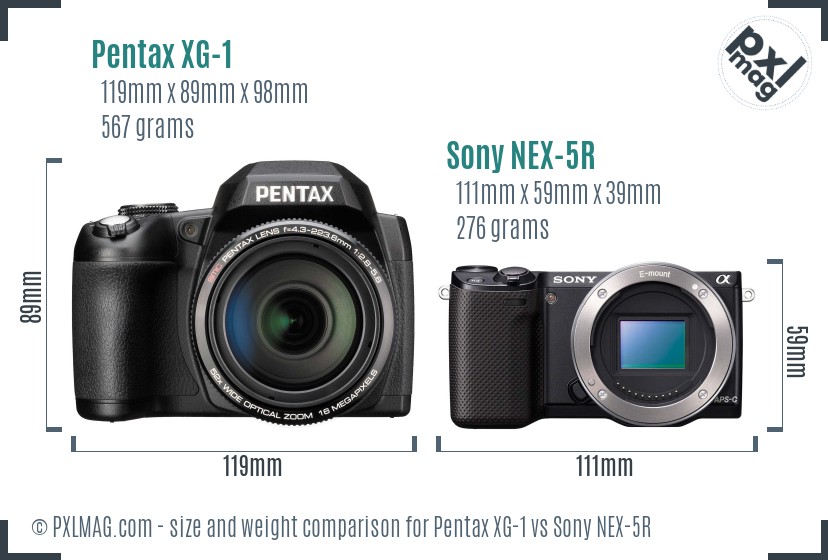 Pentax XG-1 vs Sony NEX-5R size comparison