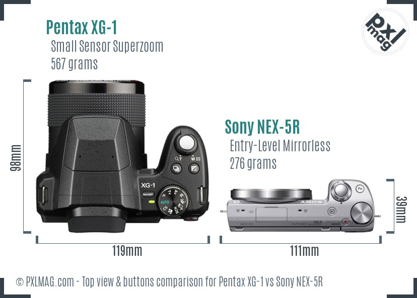 Pentax XG-1 vs Sony NEX-5R top view buttons comparison