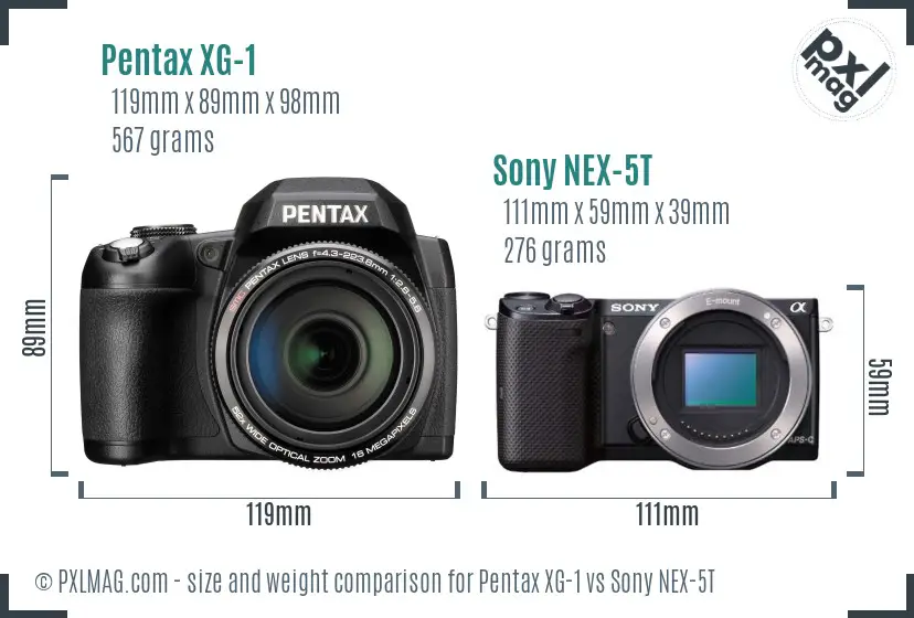 Pentax XG-1 vs Sony NEX-5T size comparison