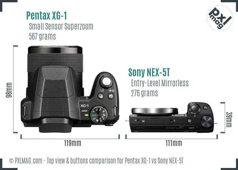 Pentax XG-1 vs Sony NEX-5T top view buttons comparison