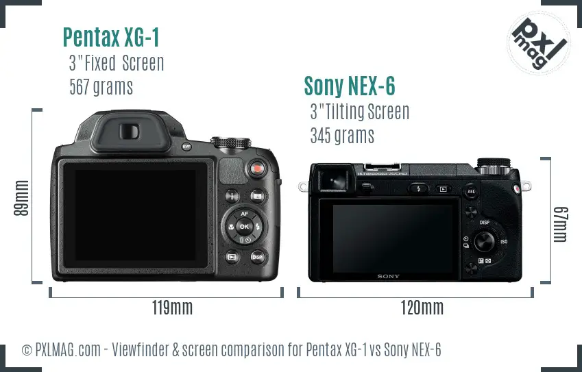 Pentax XG-1 vs Sony NEX-6 Screen and Viewfinder comparison