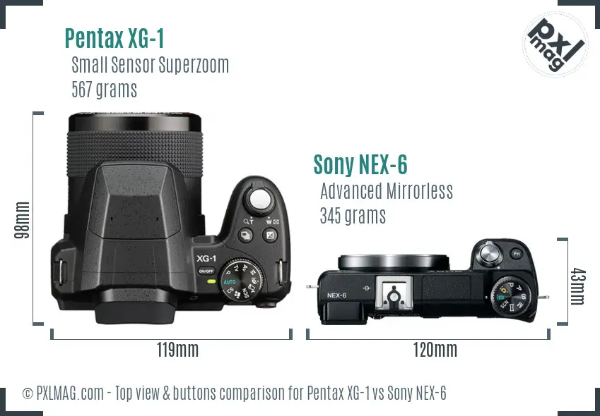 Pentax XG-1 vs Sony NEX-6 top view buttons comparison