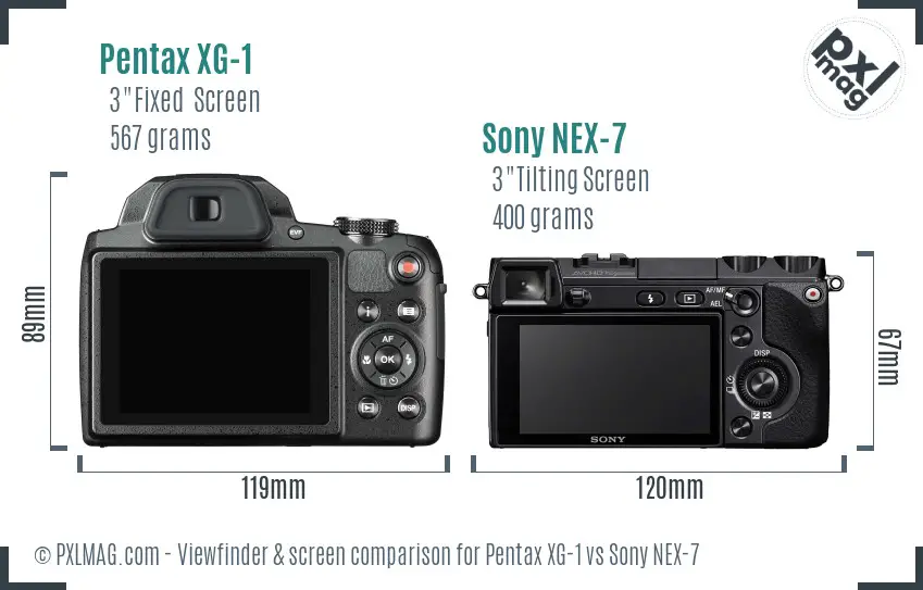 Pentax XG-1 vs Sony NEX-7 Screen and Viewfinder comparison