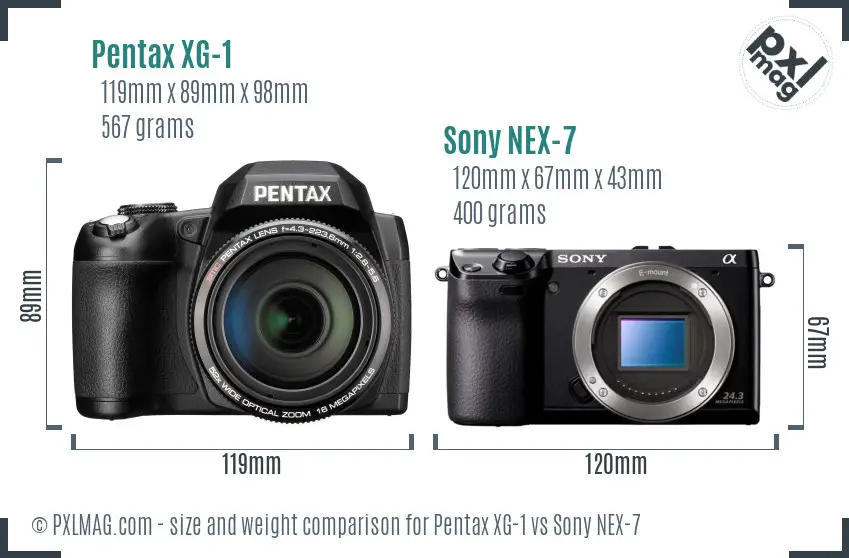 Pentax XG-1 vs Sony NEX-7 size comparison