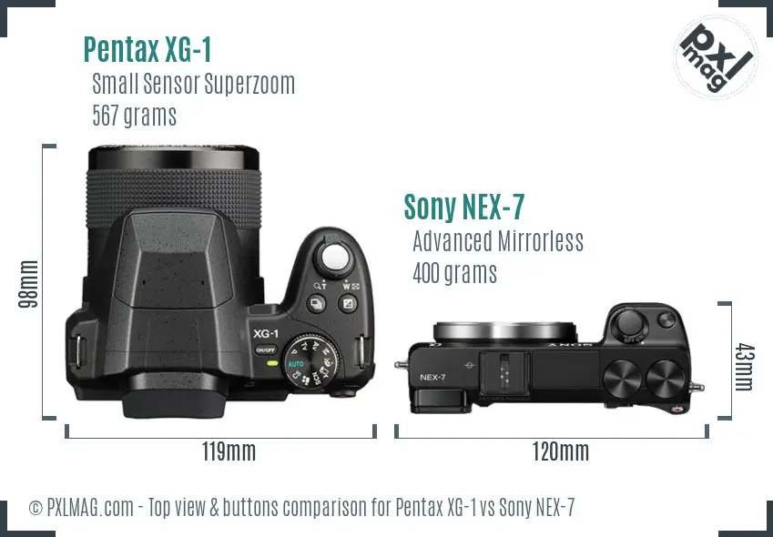 Pentax XG-1 vs Sony NEX-7 top view buttons comparison