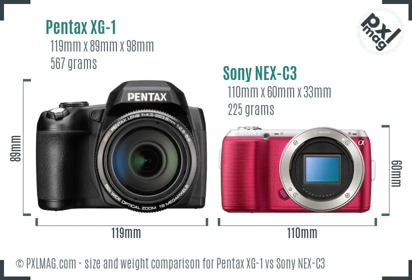 Pentax XG-1 vs Sony NEX-C3 size comparison
